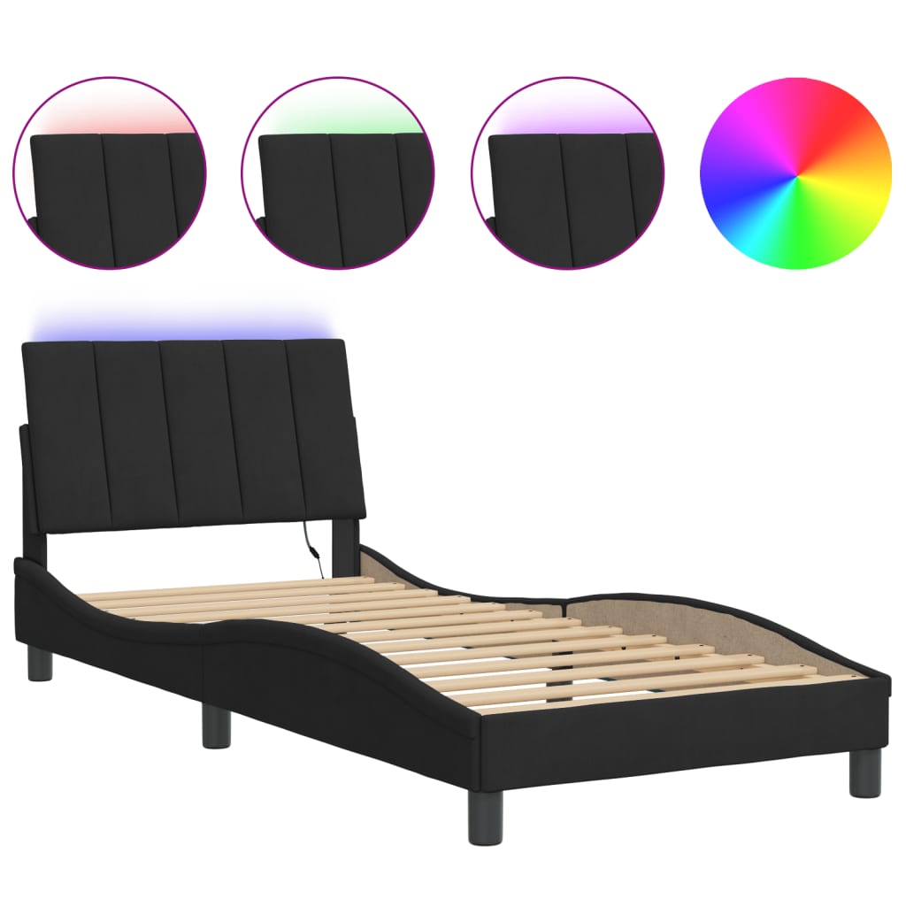 sengeramme med LED uden madras Hanko 90x190 cm velour sort