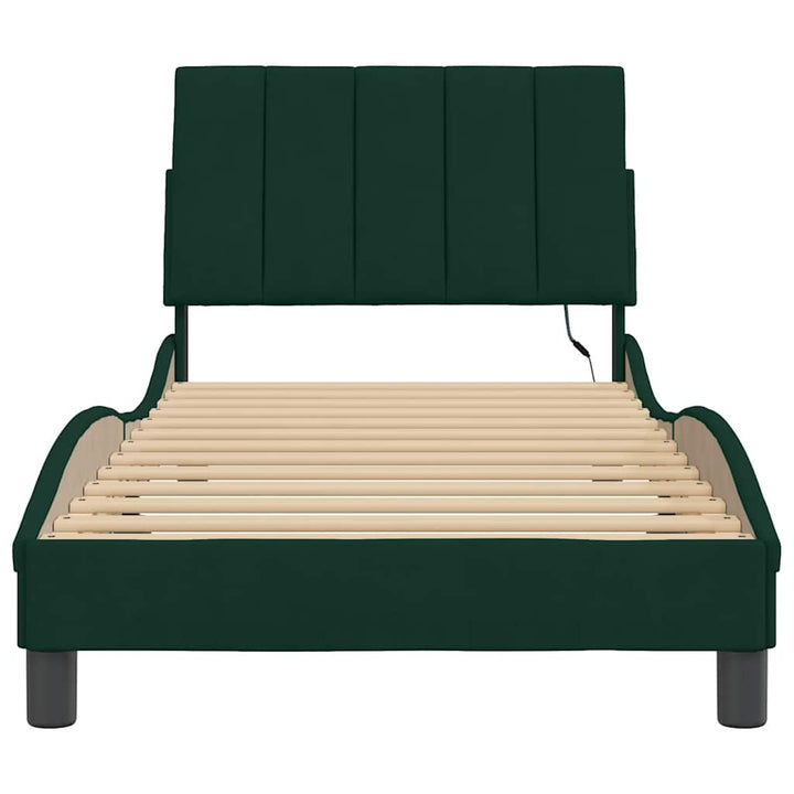 sengeramme med LED uden madras Hanko 90x190 cm velour mørkegrøn