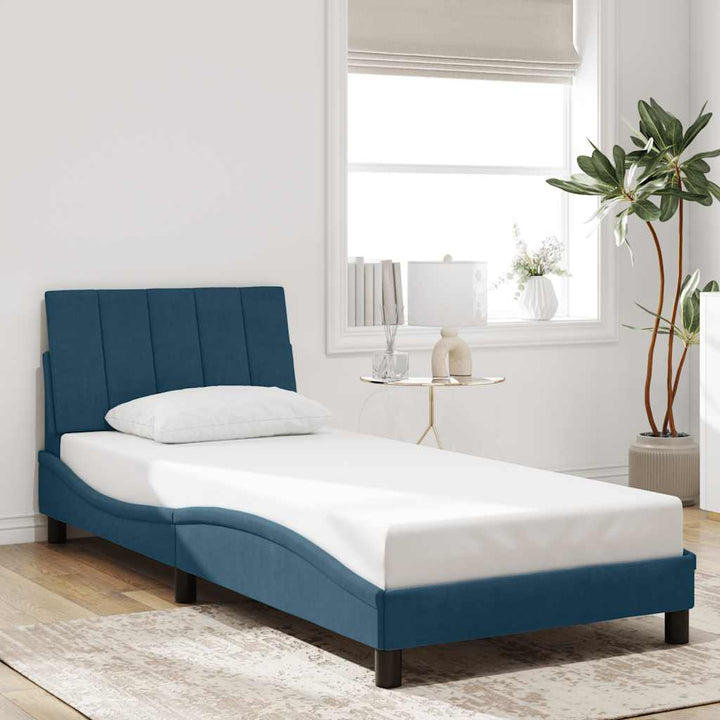sengeramme med LED uden madras Hanko 90x190 cm velour blå