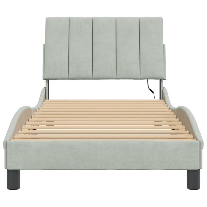 sengeramme med LED uden madras Hanko 90x200 cm velour lysegrå