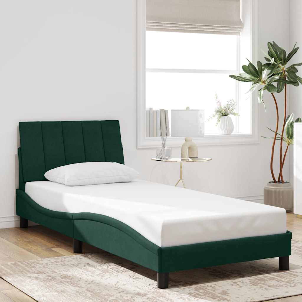 sengeramme med LED uden madras Hanko 90x200 cm velour mørkegrøn