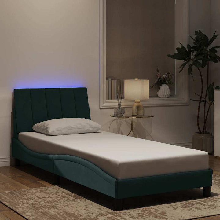 sengeramme med LED uden madras Hanko 90x200 cm velour mørkegrøn