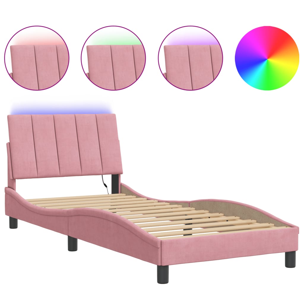 sengeramme med LED uden madras Hanko 90x200 cm velour pink