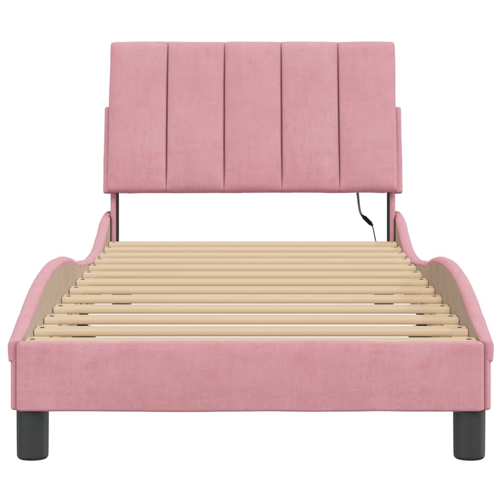 sengeramme med LED uden madras Hanko 90x200 cm velour pink