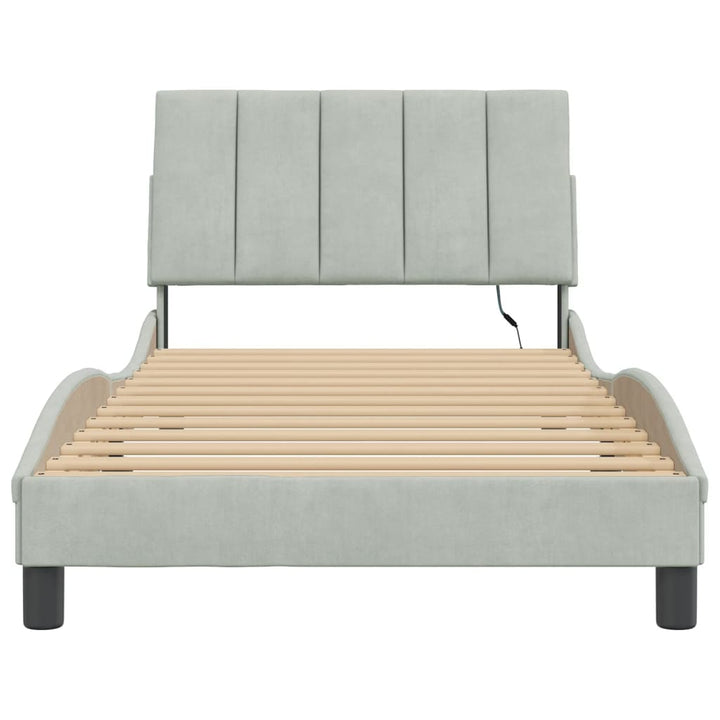sengeramme med LED uden madras Hanko 100x200 cm velour lysegrå
