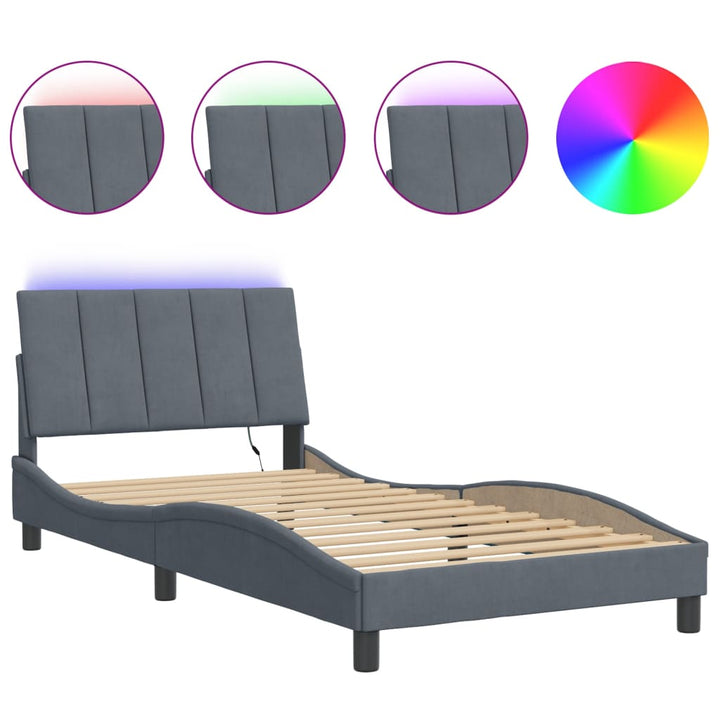sengeramme med LED uden madras Hanko 100x200 cm velour mørkegrå