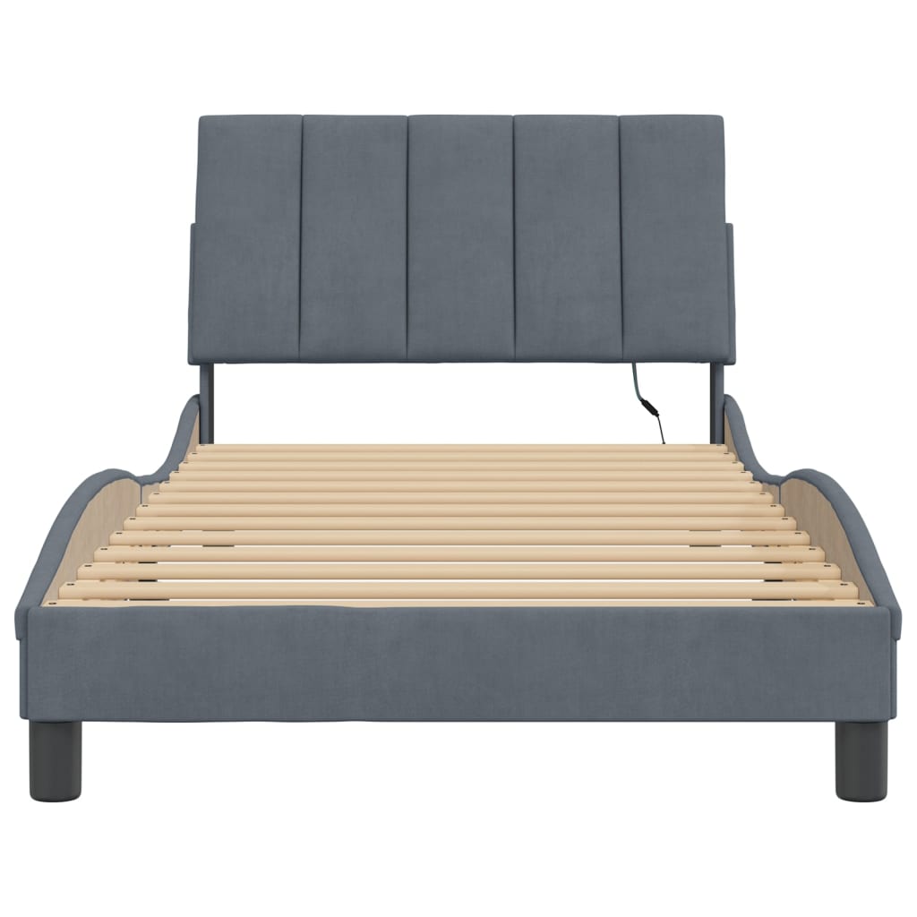 sengeramme med LED uden madras Hanko 100x200 cm velour mørkegrå