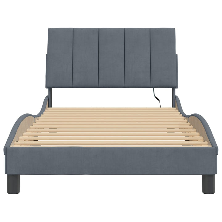 sengeramme med LED uden madras Hanko 100x200 cm velour mørkegrå