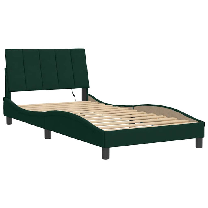sengeramme med LED uden madras Hanko 100x200 cm velour mørkegrøn
