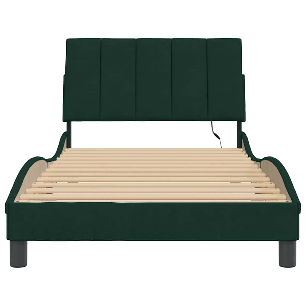 sengeramme med LED uden madras Hanko 100x200 cm velour mørkegrøn