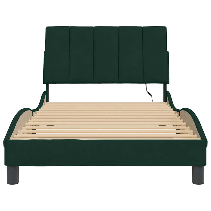 sengeramme med LED uden madras Hanko 100x200 cm velour mørkegrøn