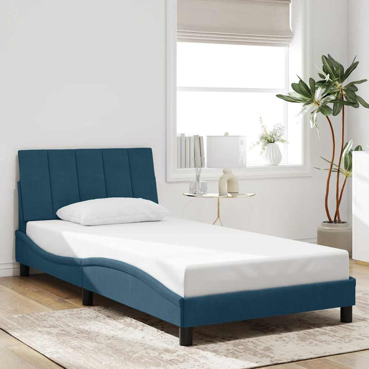 sengeramme med LED uden madras Hanko 100x200 cm velour blå