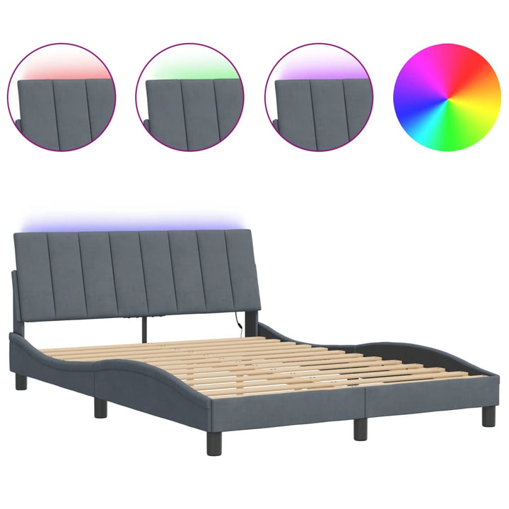 sengeramme med LED uden madras Hanko 120x200 cm velour mørkegrå