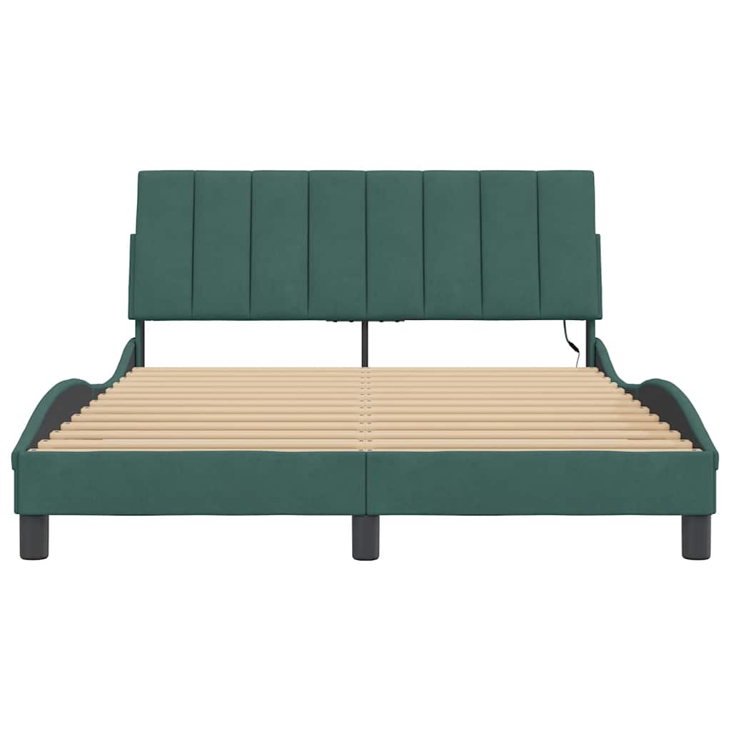 sengeramme med LED uden madras Hanko 120x200 cm velour mørkegrøn