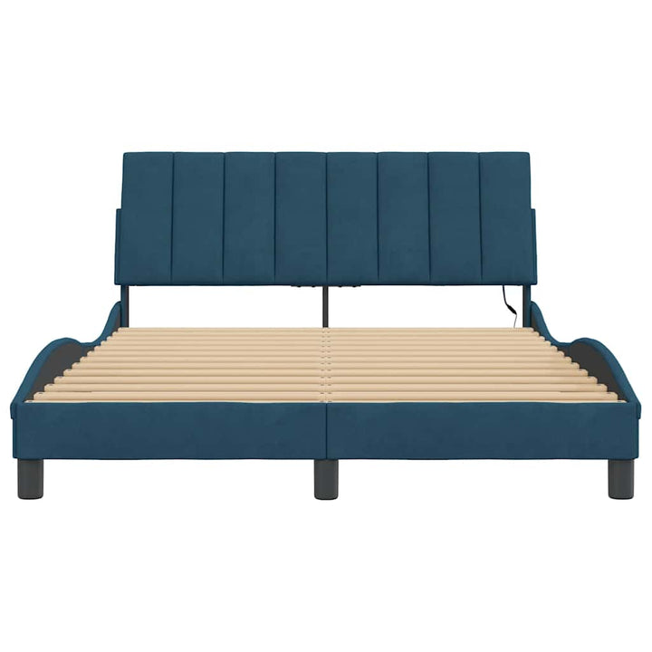 sengeramme med LED uden madras Hanko 120x200 cm velour blå