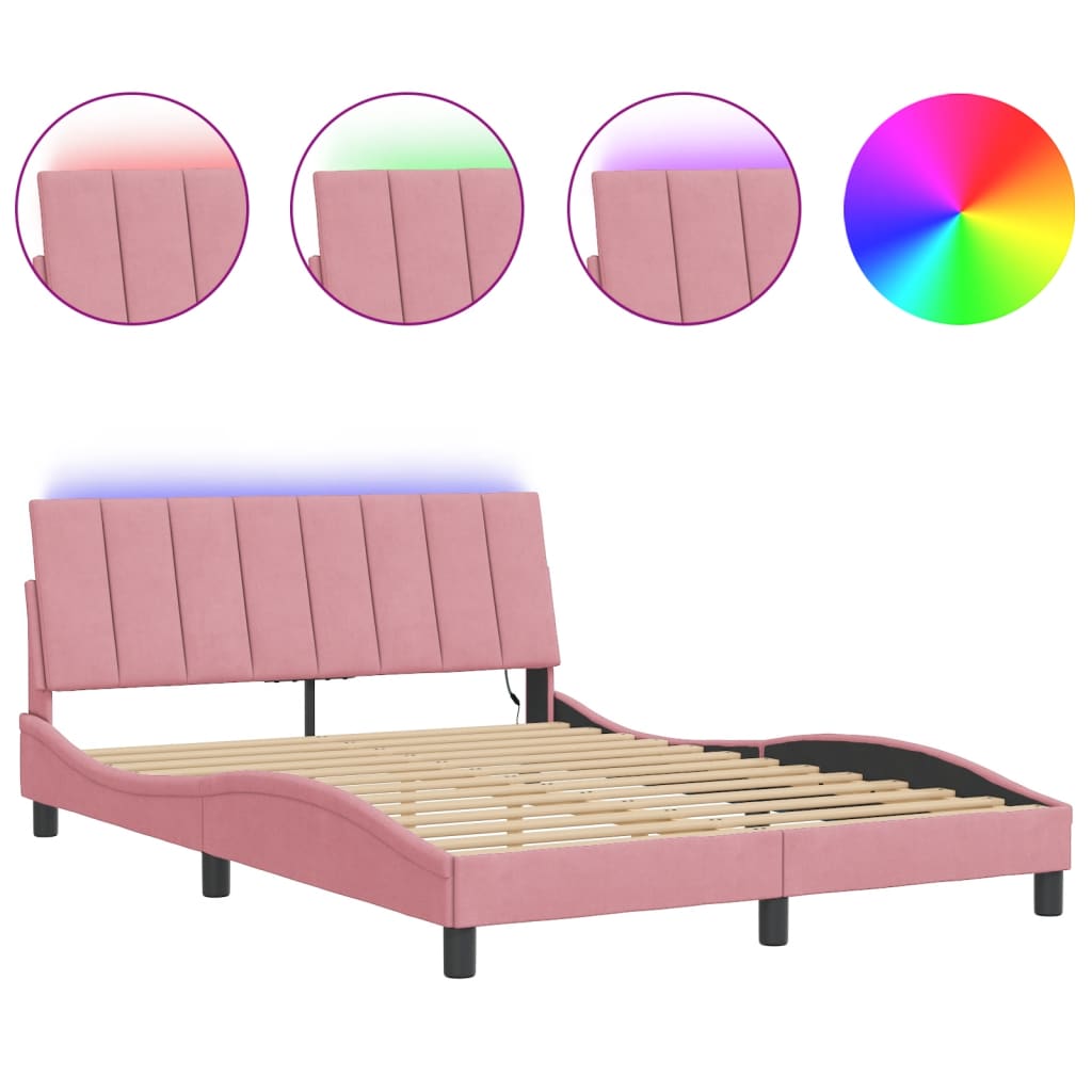 sengeramme med LED uden madras Hanko 120x200 cm velour pink