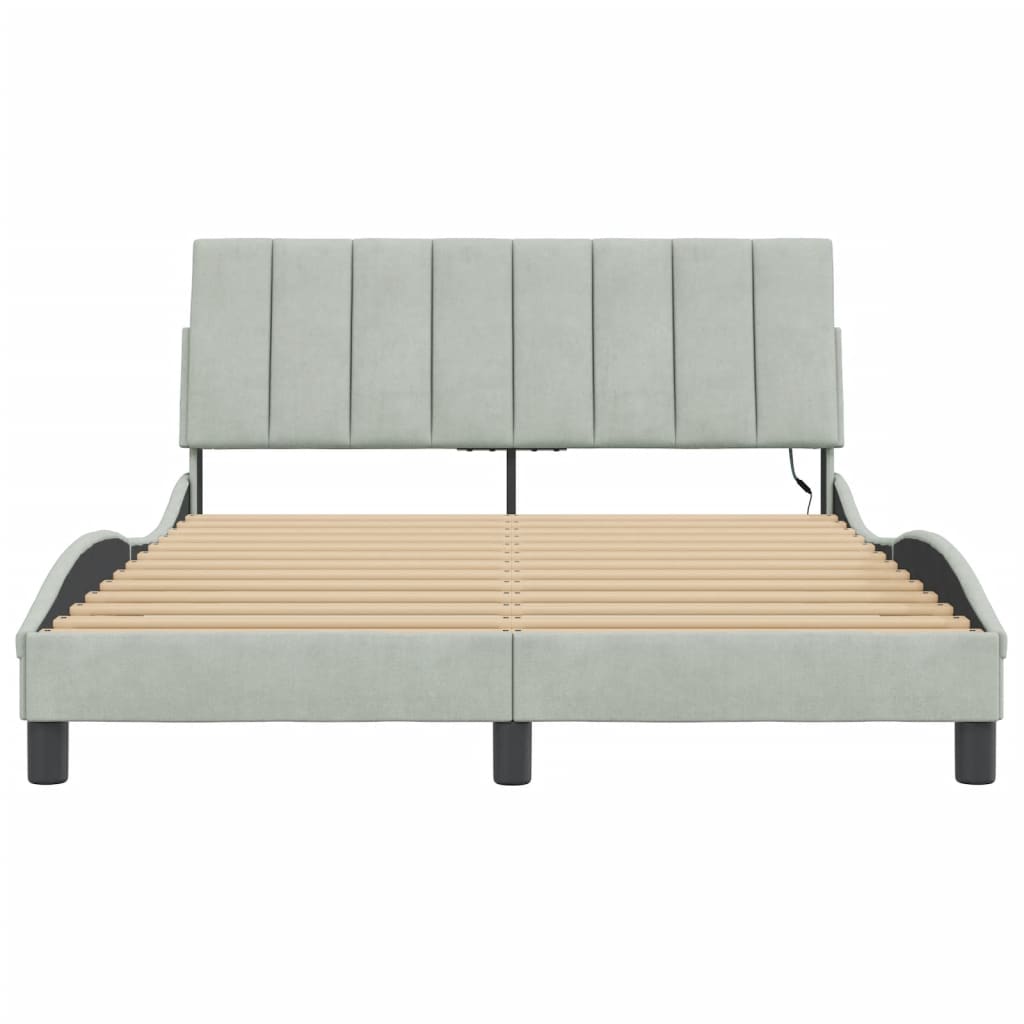 sengeramme med LED uden madras Hanko 140x190 cm velour lysegrå