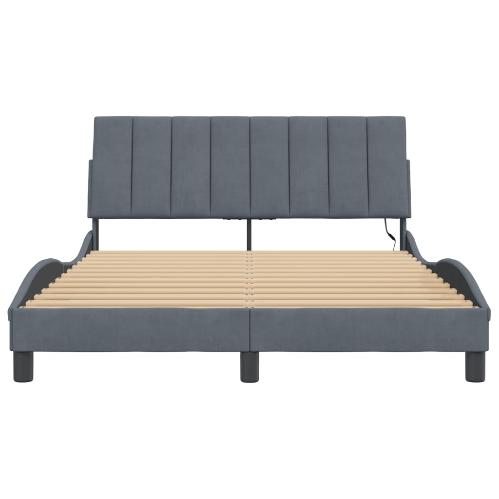 sengeramme med LED uden madras Hanko 140x190 cm velour mørkegrå