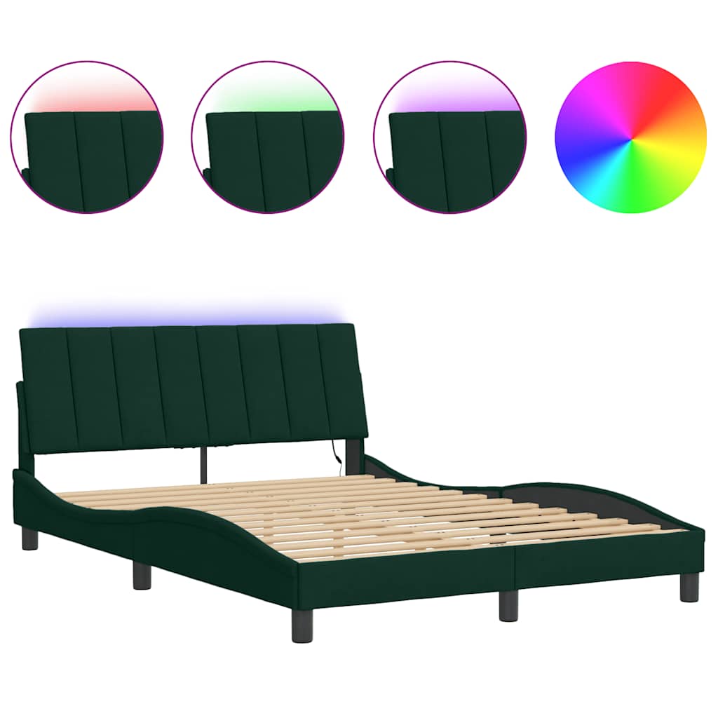 sengeramme med LED uden madras Hanko 140x190 cm velour mørkegrøn