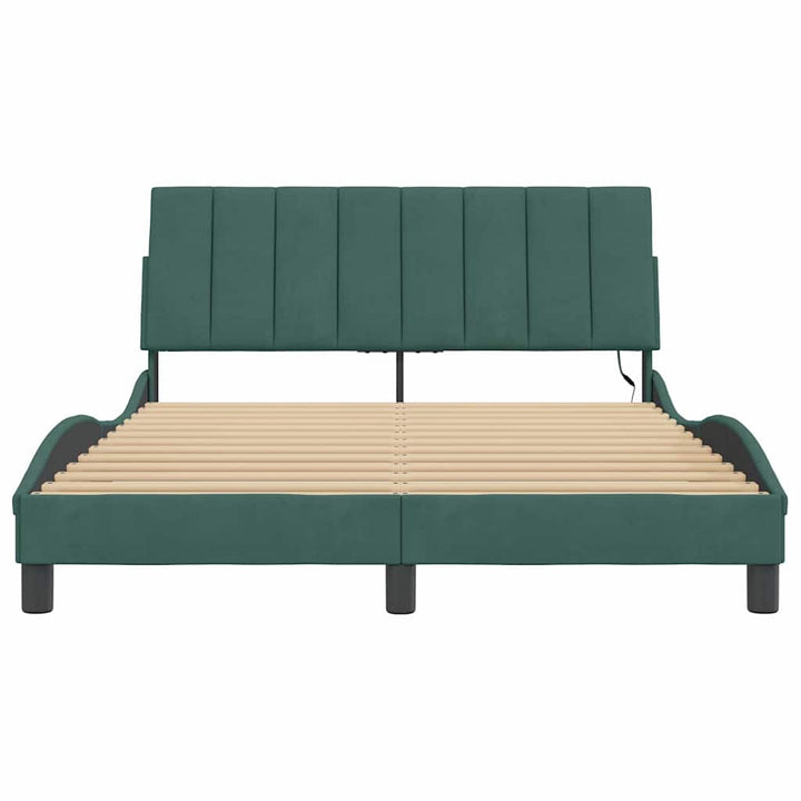 sengeramme med LED uden madras Hanko 140x190 cm velour mørkegrøn