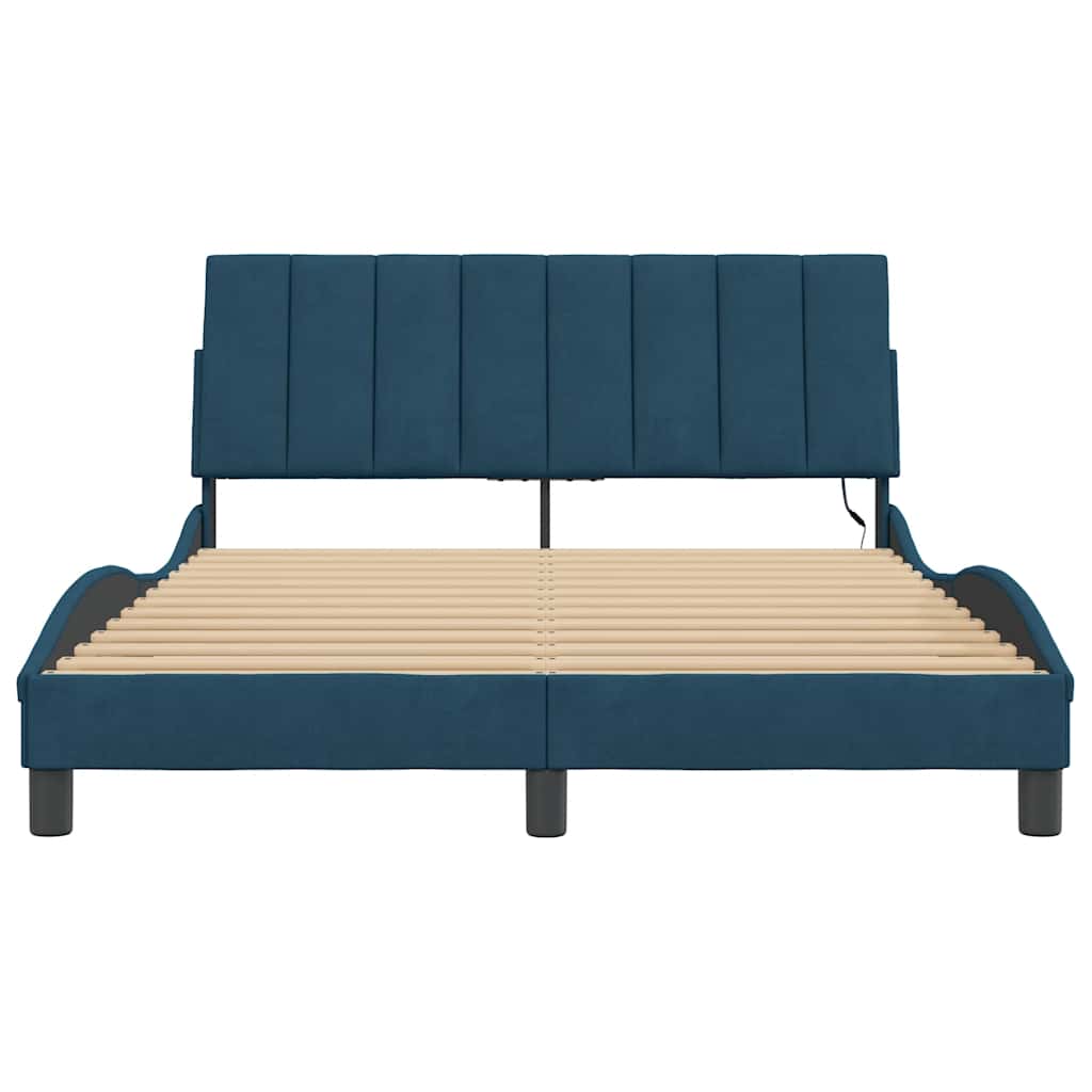 sengeramme med LED uden madras Hanko 140x190 cm velour blå