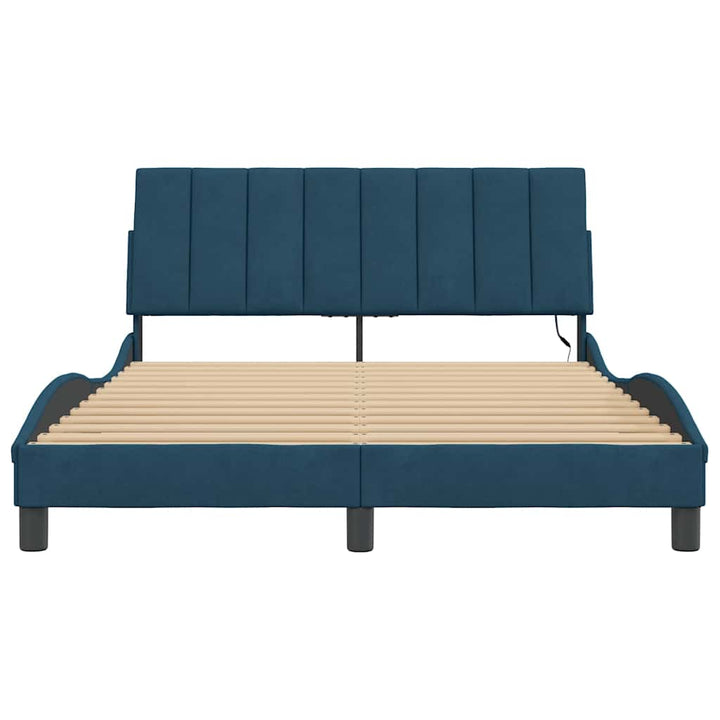 sengeramme med LED uden madras Hanko 140x190 cm velour blå