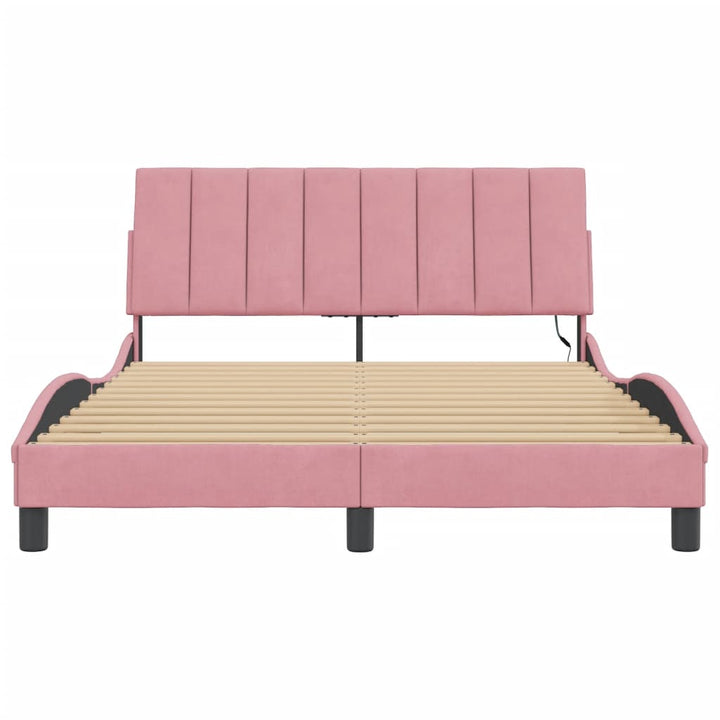 sengeramme med LED uden madras Hanko 140x190 cm velour pink