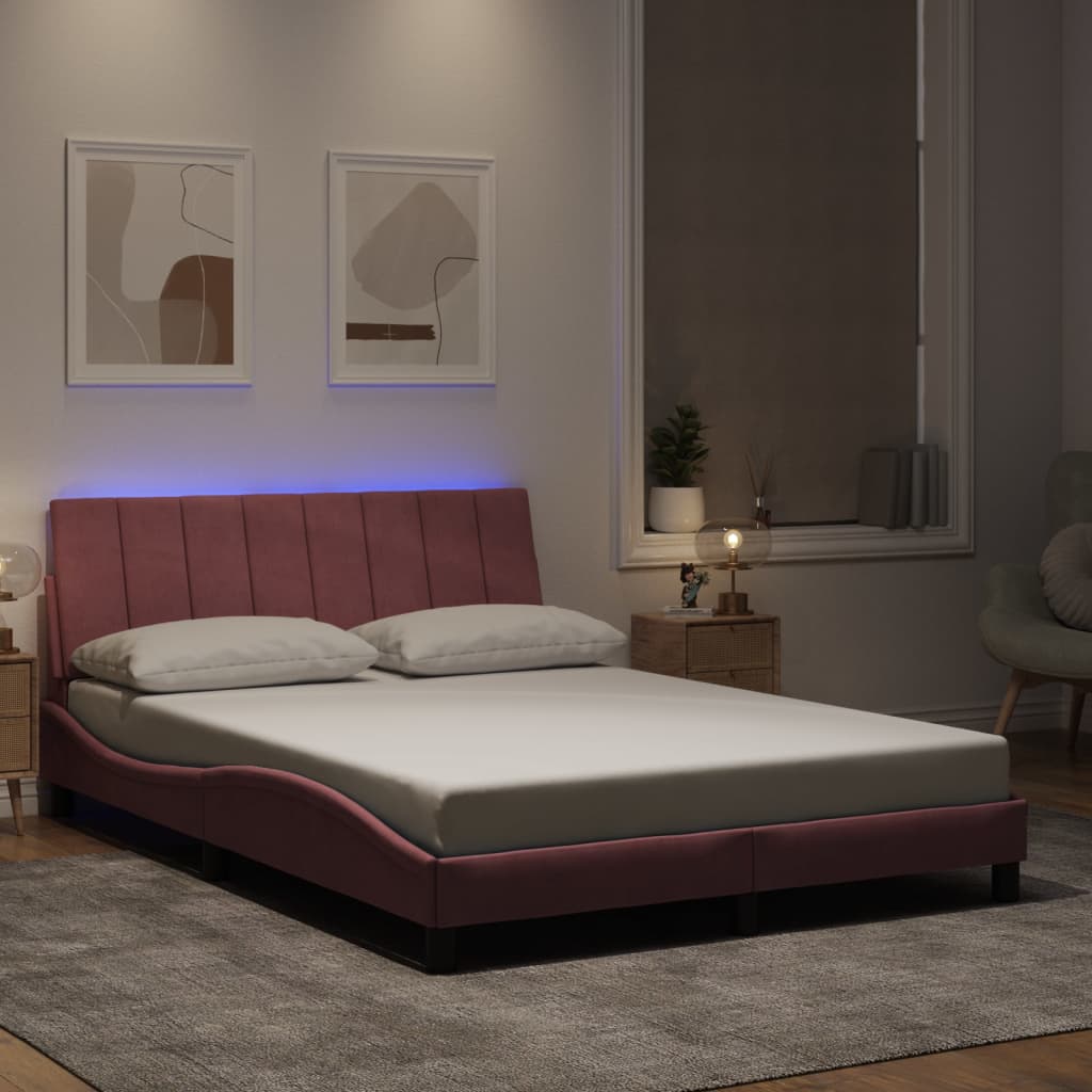 sengeramme med LED uden madras Hanko 140x190 cm velour pink