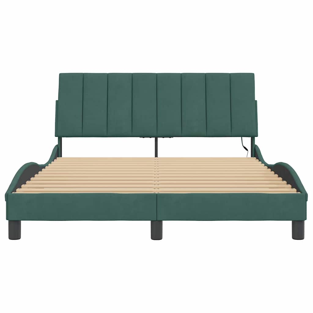 sengeramme med LED uden madras Hanko 140x200 cm velour mørkegrøn