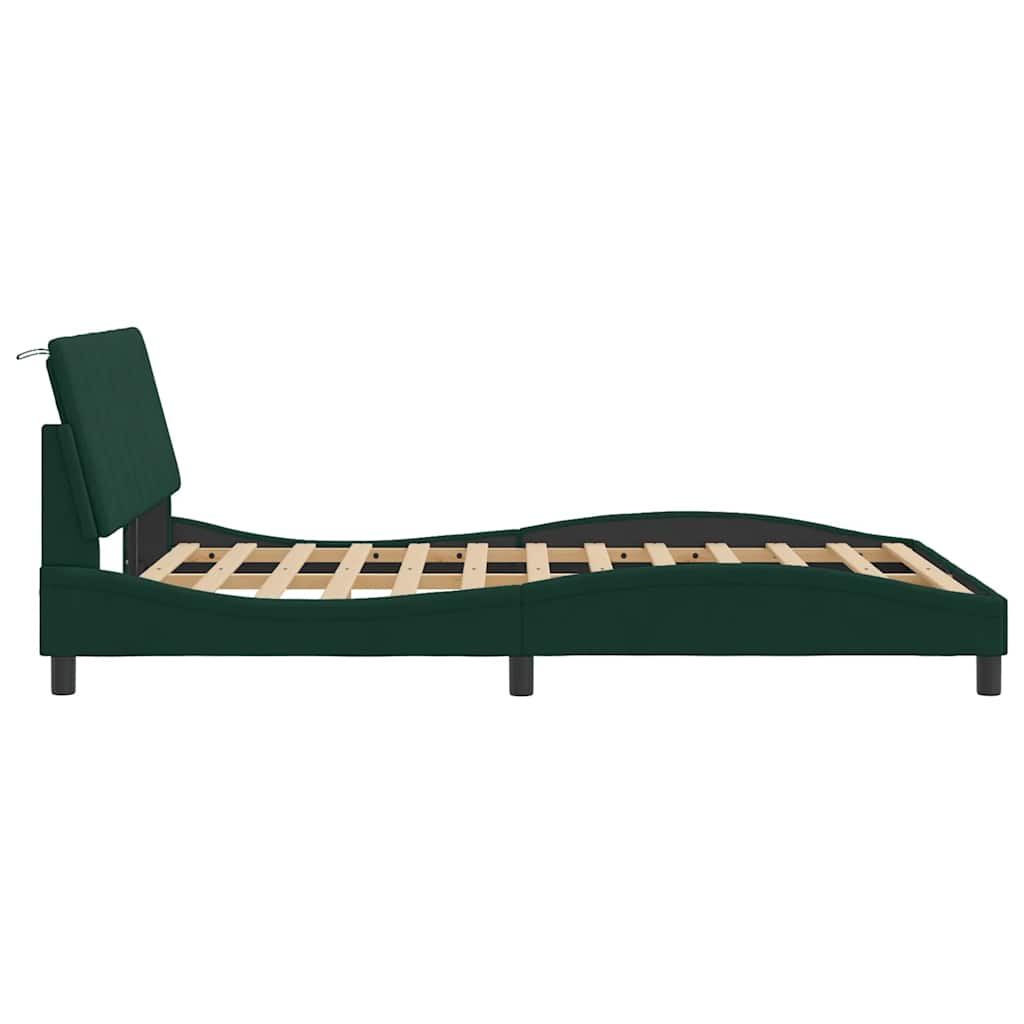 sengeramme med LED uden madras Hanko 140x200 cm velour mørkegrøn