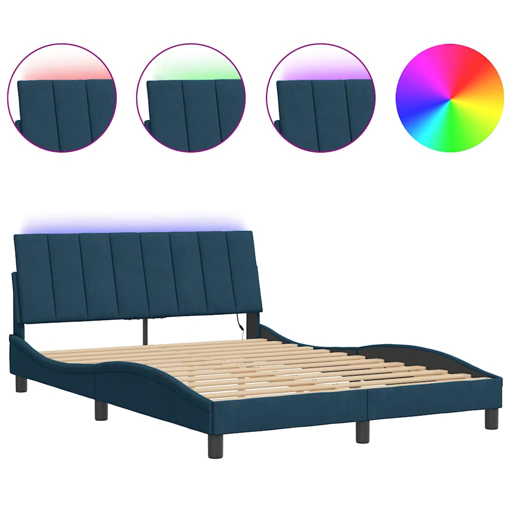 sengeramme med LED uden madras Hanko 140x200 cm velour blå