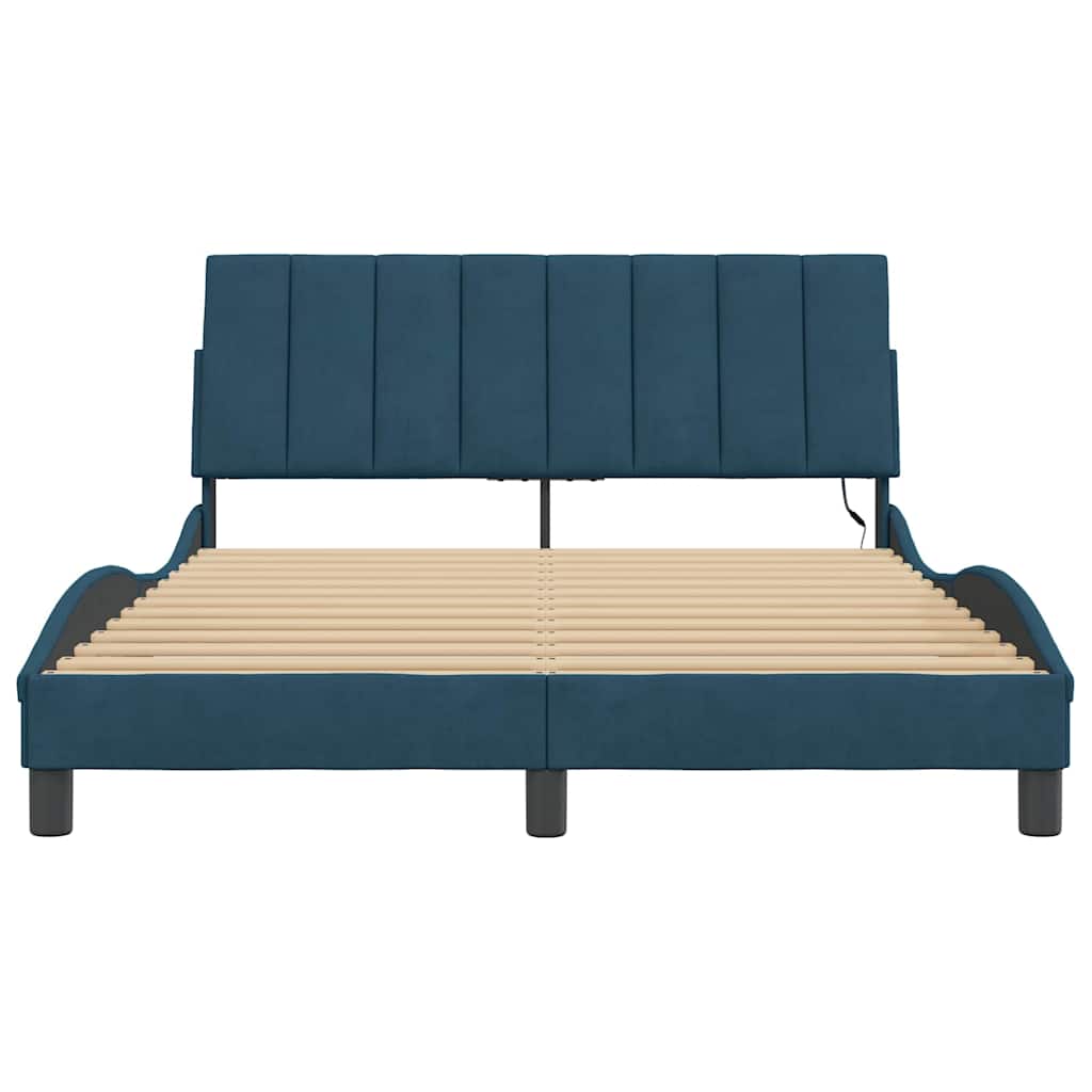 sengeramme med LED uden madras Hanko 140x200 cm velour blå
