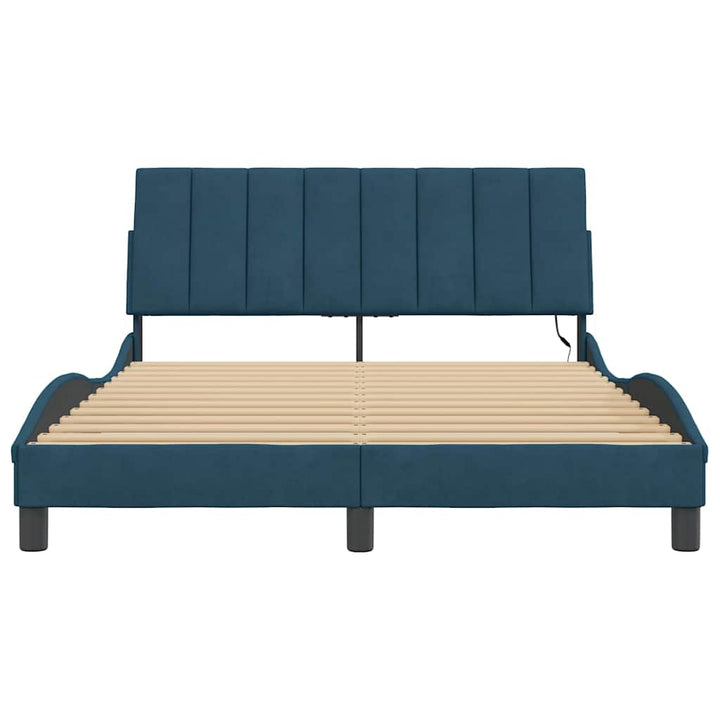 sengeramme med LED uden madras Hanko 140x200 cm velour blå