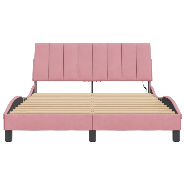 sengeramme med LED uden madras Hanko 140x200 cm velour pink
