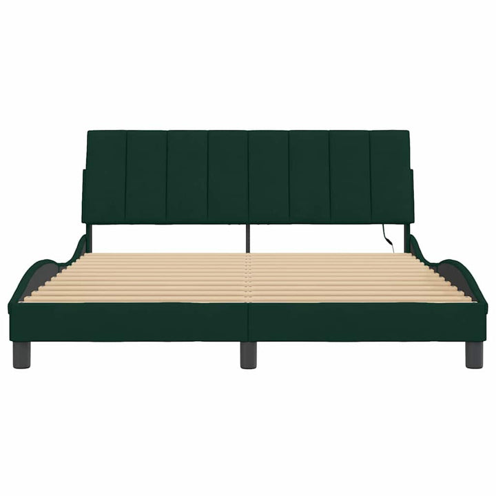 sengeramme med LED uden madras Hanko 160x200 cm velour mørkegrøn