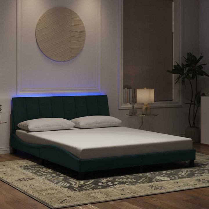 sengeramme med LED uden madras Hanko 160x200 cm velour mørkegrøn