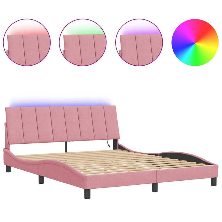 sengeramme med LED uden madras Hanko 160x200 cm velour pink