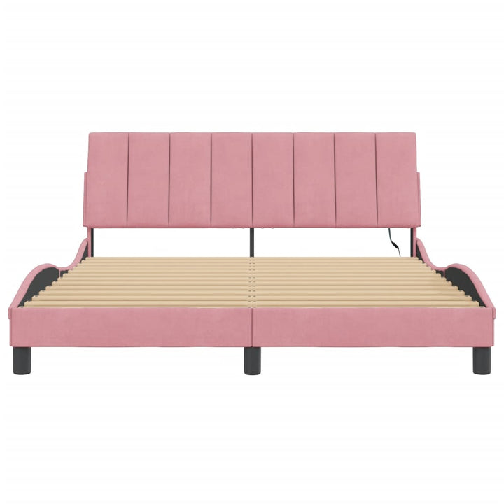 sengeramme med LED uden madras Hanko 160x200 cm velour pink