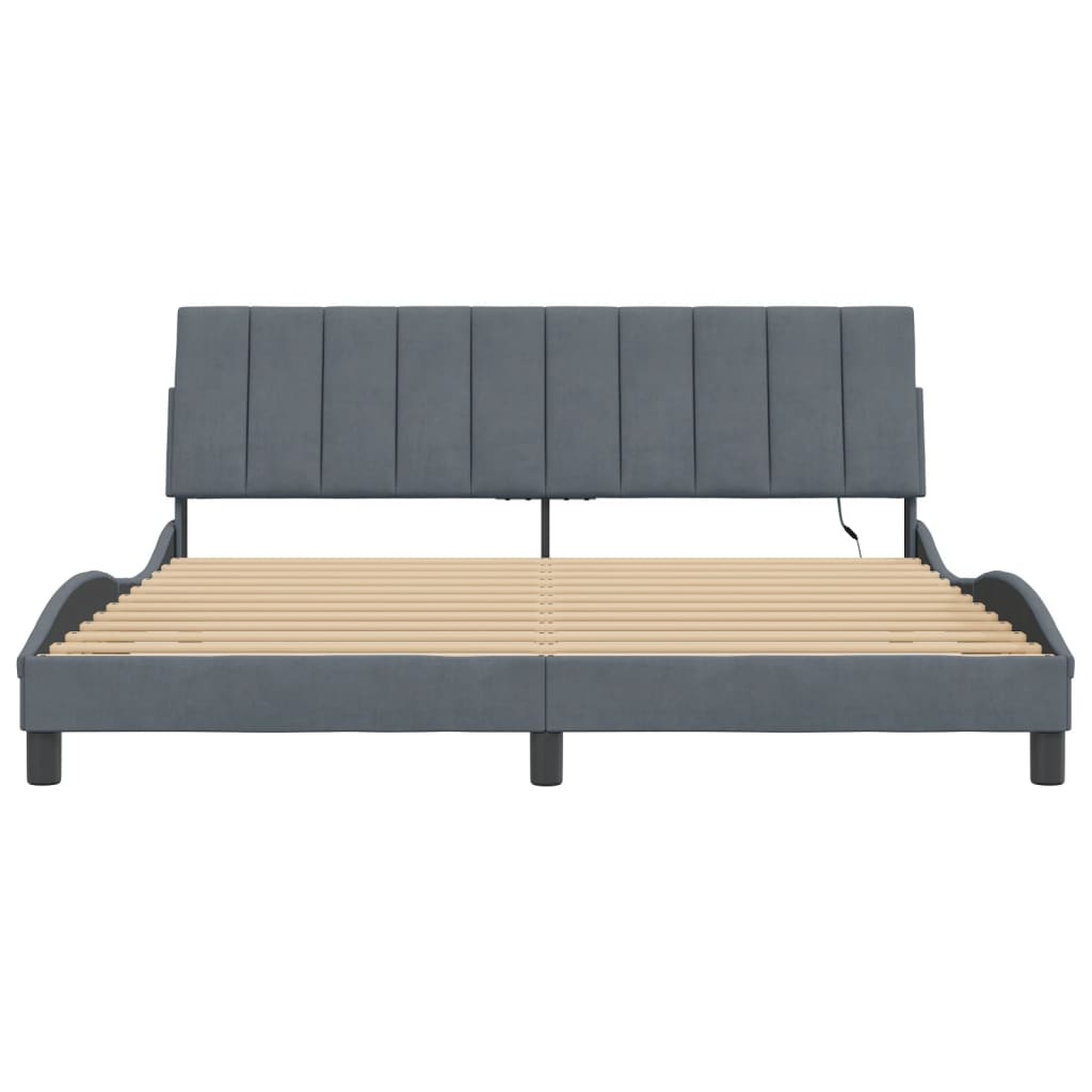sengeramme med LED uden madras Hanko 148x200 cm velour mørkegrå