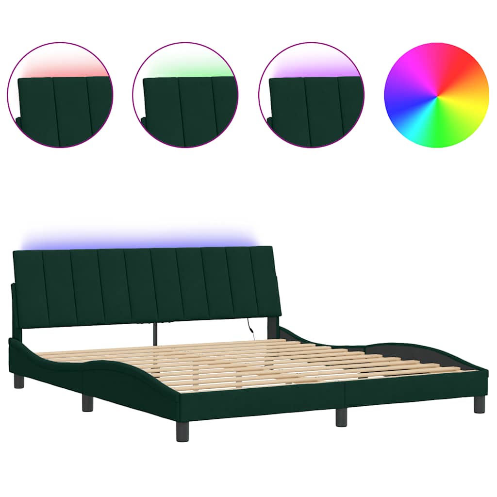 sengeramme med LED uden madras Hanko 180x200 cm velour mørkegrøn