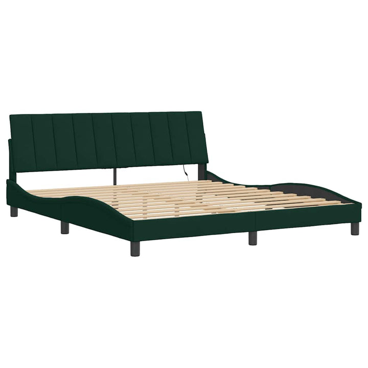 sengeramme med LED uden madras Hanko 180x200 cm velour mørkegrøn