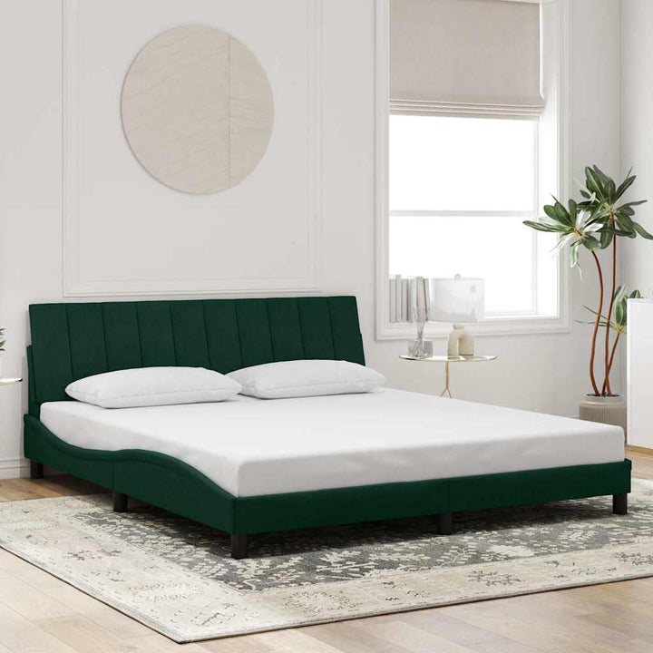 sengeramme med LED uden madras Hanko 180x200 cm velour mørkegrøn