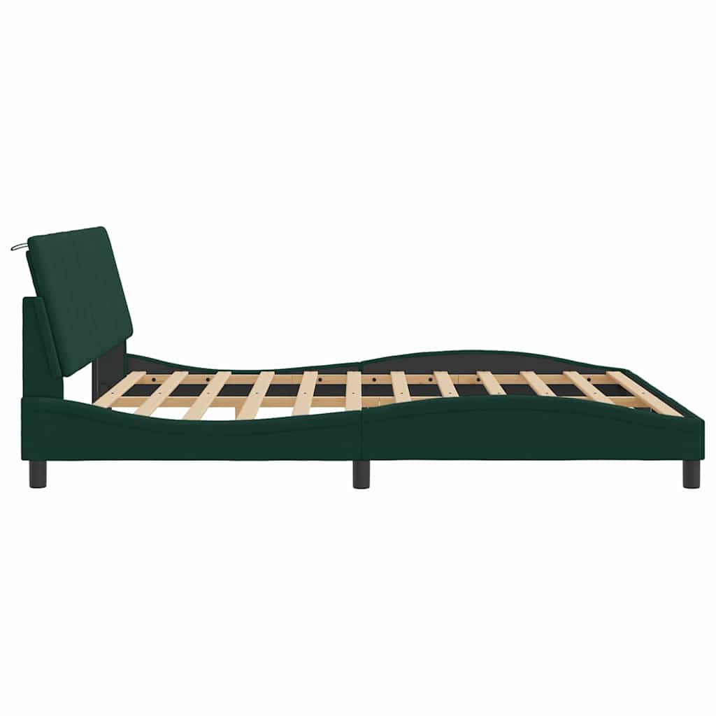 sengeramme med LED uden madras Hanko 180x200 cm velour mørkegrøn