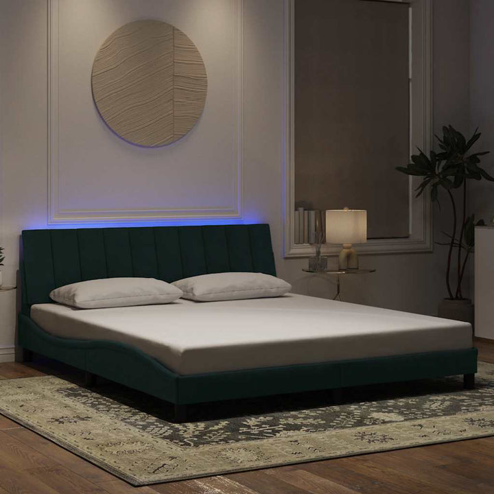 sengeramme med LED uden madras Hanko 180x200 cm velour mørkegrøn