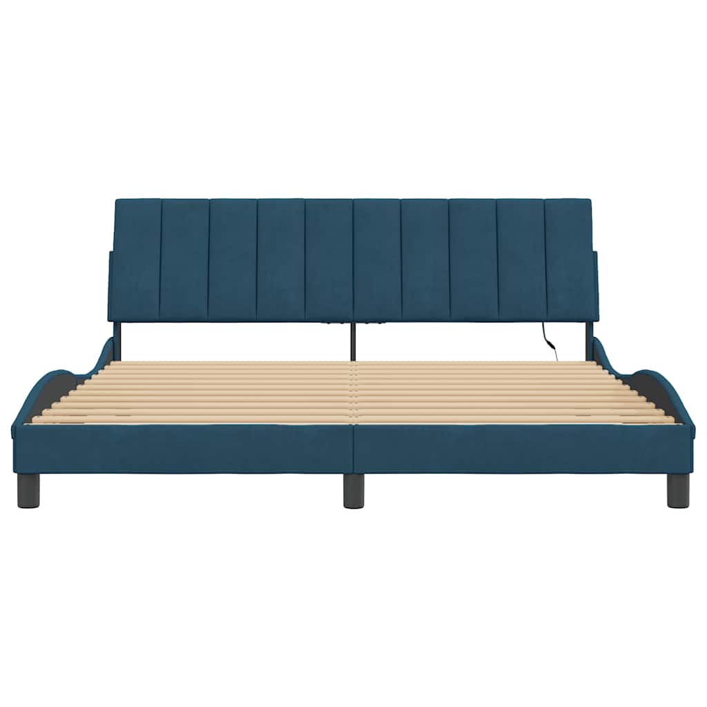 sengeramme med LED uden madras Hanko 180x200 cm velour blå
