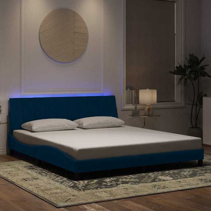 sengeramme med LED uden madras Hanko 180x200 cm velour blå