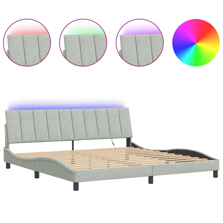 sengeramme med LED uden madras Hanko 200x200 cm velour lysegrå