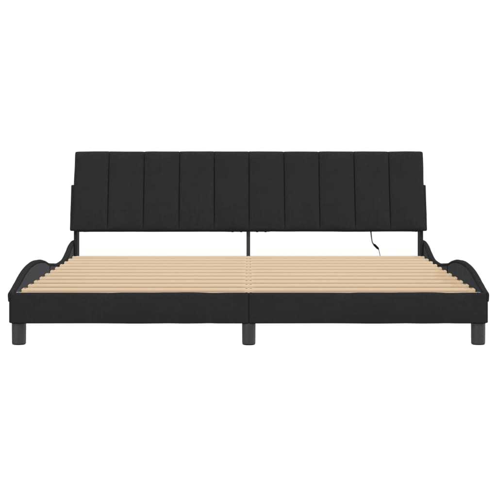 sengeramme med LED uden madras Hanko 200x200 cm velour sort
