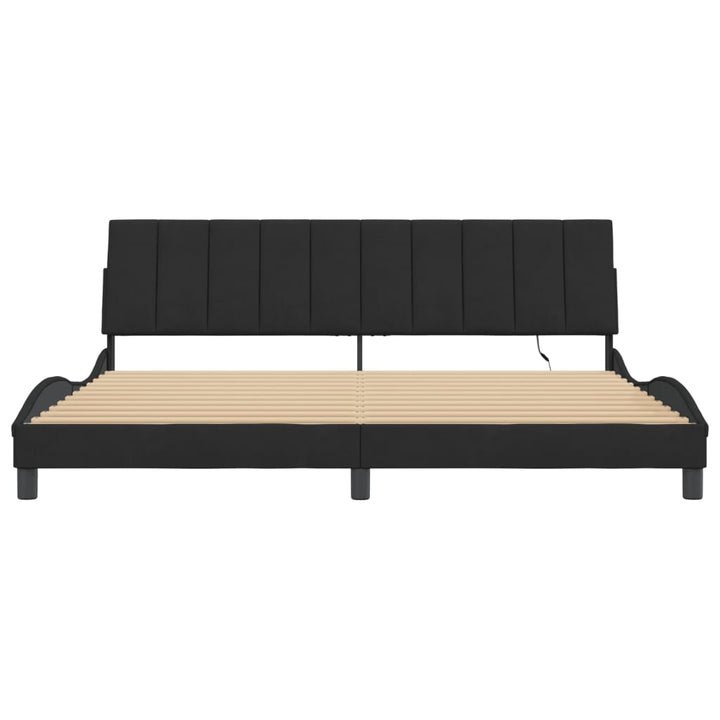 sengeramme med LED uden madras Hanko 200x200 cm velour sort