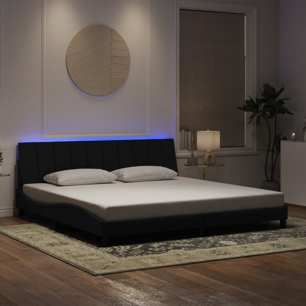 sengeramme med LED uden madras Hanko 200x200 cm velour sort